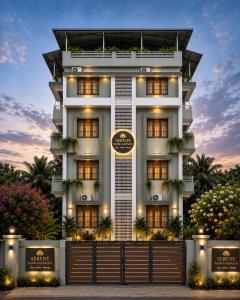 a rendering of a hotel at dusk at Serene Padmanabham Premium Luxury Apartments Near Sree Padmanabhaswamy Temple in Trivandrum