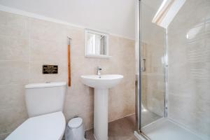 a bathroom with a toilet and a sink and a shower at Charcoal Lodge in Brigg +46 photos
