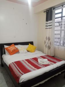 a bed with colorful pillows on it in a room at Nanyuki Gratia Pad in Nanyuki