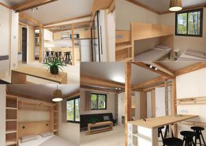 a collage of photos of a tiny house at Camping Familial Buffalo Hacienda in La Seyne-sur-Mer +101 photos
