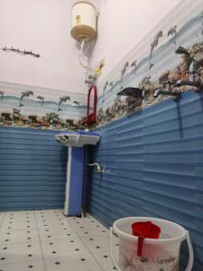 a bathroom with a sink and birds on the wall at R K Hotel & HELY ROOMS in Phata
