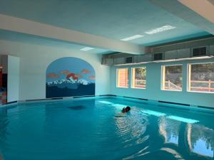 a person swimming in a swimming pool in a house at Vacancéole - Appart'Vacances Pyrénées 2000 in Bolquere Pyrenees 2000