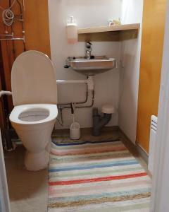 a bathroom with a toilet and a sink at LappHouse Puistola in Palojoensuu +31 photos