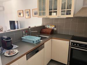 a kitchen with a sink and a counter top at Villa Vassia in Koundouros +15 photos