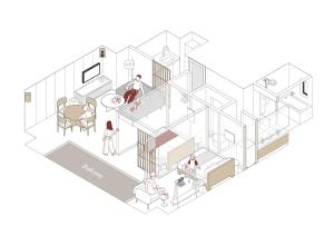 a diagram of a house with people at TOMI Ginza in Tokyo