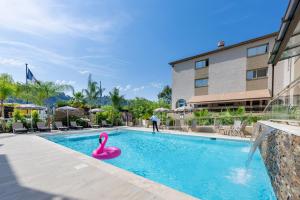 a pink swan in a swimming pool at a hotel at Promotel in Carros