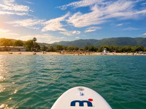 a view of a beach from a boat in the water at Teo's house in Asprovalta