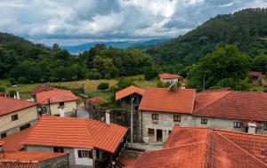 an overhead view of a village with red roofs at Casa da Bia - Gerês in Terras de Bouro