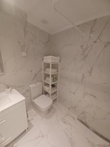 a white bathroom with a toilet and a sink at Flor do Padrão in Elvas
