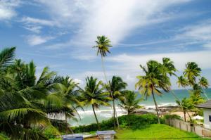 a view of a beach with palm trees and the ocean at Induwara Villa in Ahungalla