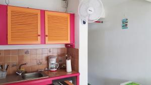 a kitchen with a sink and a fan at Appartement charmant à Baie Mahault avec belle terrasse – 30 m² in Baie-Mahault