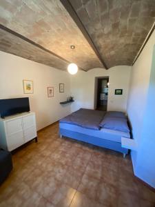 a bedroom with a bed and a tv in a room at Atelier Suvereto in Suvereto