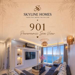 a living room with a sign that reads sixine homes your stay above the service at Skyline Homes in Alexandria
