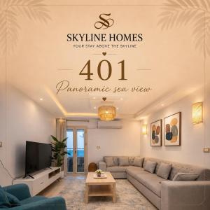 a living room with a sign that says sixine homes your stay above the answer at Skyline Homes in Alexandria