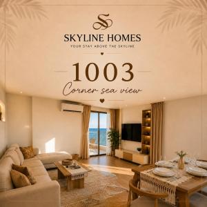 a living room with a sign that says skyline homes your stay above the reserve at Skyline Homes in Alexandria