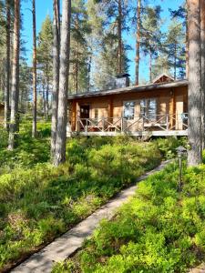 ein Haus im Wald mit einem Weg, der dorthin führt in der Unterkunft Forest lodge in Lohja