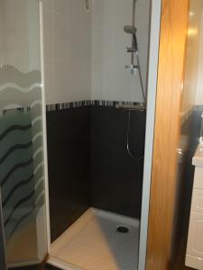a shower with a glass door in a bathroom at Gîte Les Hambostures in Lapoutroie +5 photos