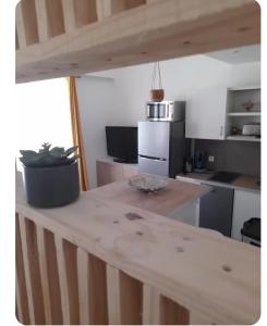 a kitchen with a counter with a potted plant on it at Duplex centre historique frejus in Fréjus +4 photos