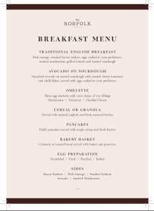 a menu for the breakfast menu at The Norfolk, Paddington in London +38 photos