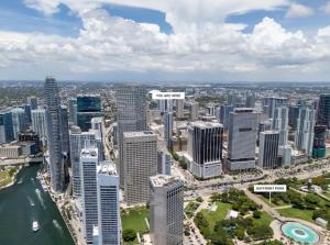 an aerial view of a city with tall buildings at Modern Studio by Brickell & Beach in Miami