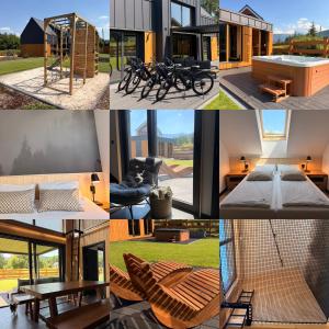 a collage of pictures of a house at 4Sosny, jacuzzi, siłownia, sauna, widok na Śnieżkę in Miłków