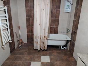 a bathroom with a tub and a shower curtain at Mashtots B&B in Vanadzor