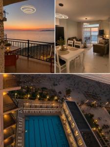 a collage of photos of a house with a swimming pool at Avela Beach Apartments in Durrës