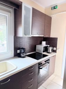 a kitchen with a sink and a counter top at Resort Dimitris in Alexandroupoli