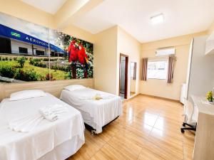 ein Zimmer mit zwei Betten und einem Gemälde an der Wand in der Unterkunft Sumaúma Hotel in Tefé