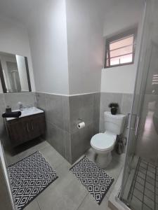 a bathroom with a toilet and a sink and a shower at 77 on Par in Boksburg +33 photos