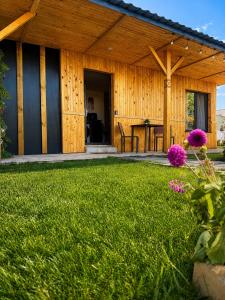a house with a green lawn in front of it at MR Tiny House - Private Parking in Roşu