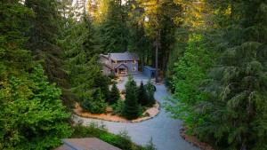 an aerial view of a house in the forest at Evergreen Lodge in Deming +58 photos