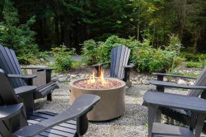 two chairs and a fire pit in a yard at Church Mountain View Chalet in Glacier +33 photos