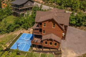 an overhead view of a house with a pool and a house at Indoor Pool, Volleyball Beach, Mountain View, Luxury in Gatlinburg