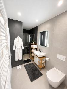 a bathroom with a toilet and a sink at Apartmán Javorná Living in Čachrov