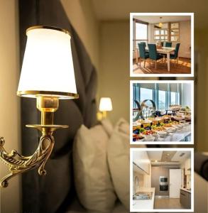 a collage of pictures of a hotel room with a lamp at AH apartments in Rawalpindi