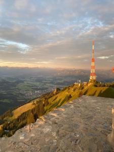 a view of the eiffel tower from the top of a mountain at Ferienhof Haug in Bad Hindelang