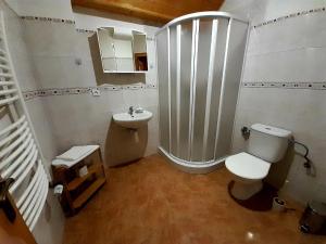 a bathroom with a toilet and a sink at Penzion Skřítkův grunt in Struhařov