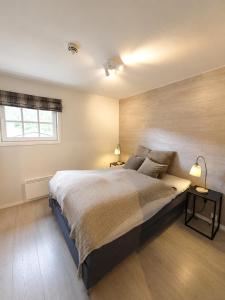 a bedroom with a large bed and a window at Tyinkrysset apartment in Tyinkrysset
