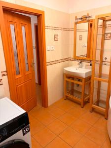 a bathroom with a sink and a mirror at sakura-spa Jesenice in Rakovník
