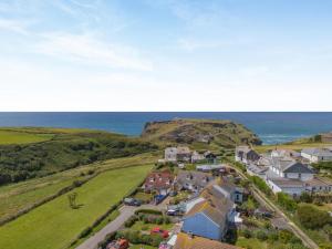 an aerial view of a village with the ocean at 3 Bed in Tintagel oc-a36172 in Tintagel