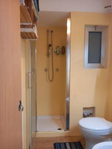 a bathroom with a shower and a toilet at Casa Mar y Sol in Torre a Mare