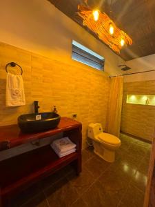 a bathroom with a sink and a toilet at Las Trincheras del Café in Chaparral