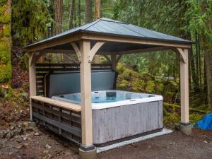 ein Pavillon mit Whirlpool im Wald in der Unterkunft AlpenView in Glacier
