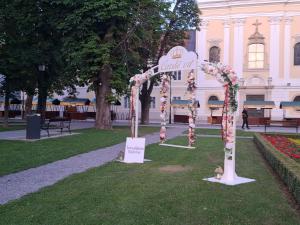 a sign for a wedding in front of a building at RETRO Apartments in Bjelovar