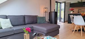 a living room with a couch and a kitchen at La Terrasse d'Arthur et Manon in La-Roche-en-Ardenne