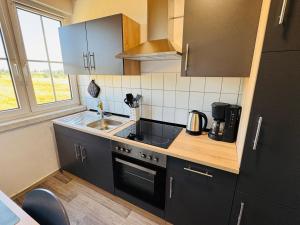 a small kitchen with a sink and a stove at FeWo Einetal 1 im schönen Ostharz in Harzgerode +3 photos
