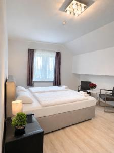 a bedroom with a large bed in a room at Einzelzimmer am Rheim Nierstein in Nierstein