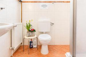 a white bathroom with a toilet and a sink at Zum Süderwall in Esens +29 photos