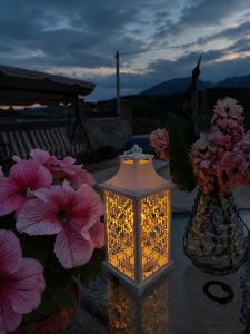 a lantern sitting next to a vase of flowers at Villa Boris in Junčev Do